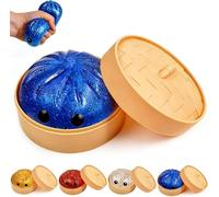 Glitter Dumpling Squishy Mystery,Jumbo Dumpling Squishys Toy with Steamer Box, Stress Relief Dumplings Squishys Squeeze Toy,Sensory Stress Ball Squeeze Toys for Kids & Adults (Blue)