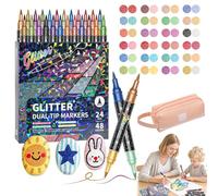 Glitter Effect Brush Markers - Create Sparkling Art Smoothly, Dual Tip Glitter Brush Markers, 24-96 Colors | Smooth No Clog | No Bleed Through, for Coloring, Doodle Writing & DIY Crafts (B-1)