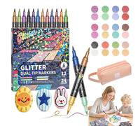 Glitter Effect Brush Markers - Create Sparkling Art Smoothly, Dual Tip Glitter Brush Markers, 24-96 Colors | Smooth No Clog | No Bleed Through, for Coloring, Doodle Writing & DIY Crafts (A-1)