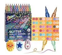 Glitter Effect Brush Markers for Doodle Writing, Dual Tip Dual Color Shimmer Marker 48 Colors
