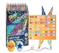 Glitter Effect Brush Markers for Doodle Writing, Dual Tip Dual Color Shimmer Marker 72 Colors
