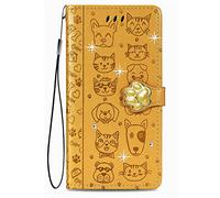 Glitter Etui à Rabat pour Blackview Oscal Modern 8 Coque Briller Diamant Strass Housse Pochette en Cuir Portefeuille Blanc Support Flip Cas Cute Chat Chiot Motif pour Blackview Oscal Modern 8