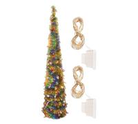 Glitter Faux Christmas Tree - Artificial Holiday Tree with LED Colorful Lights | 5Ft Lifelike Plants for Indoor Bedroom, Porch, Tabletop, Desktop, Outdoor Halloween Seasonal Decoration