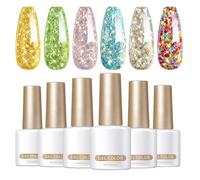 Glitter Gel Nail Polish, 7ml UV LED Soak Off Nail Manicure Kit, Long Lasting Sparkly Polish, Fingernail Care Set, 6 Color Glossy Finish, Ideal for Weddings & Special Occasions