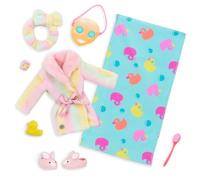Glitter Girls - 14-inch Doll Clothes - Bath Outfit with Slippers - Rainbow Bathrobe, Towel & Mask - Doll Bath Set - Toys for Kids 3 Years+ - Sparkles & Bubbles!
