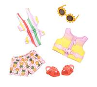 Glitter Girls - Aussi brillant que le soleil! - Vêtements de poupée pailletés - Ensemble de maillots de bain - Lunettes de soleil, gilet de sauvetage, short - Accessoires de plage - 3 ans et +