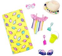 Glitter Girls - Journée plage Rays - Outfit Beach Day Rays - Vêtements pour poupées de 36 cm - Maillot de bain arc-en-ciel - Accessoires pour outils de plage - 3 ans et +