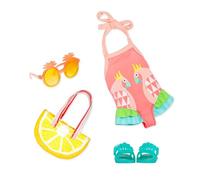 Glitter Girls - Rayon de lumière - Vêtements de poupée pailletés - Ensemble de maillots de bain - Lunettes de soleil, sac à main, sandales - Accessoires de plage - 3 ans et +