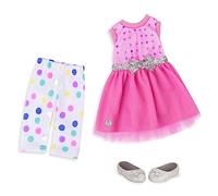 Glitter Girls - Restez étincelants! - Robe et legging à pois - Tenue régulière - Vêtements de poupée rose - Accessoires pour poupées de 36 cm - 3 ans et +