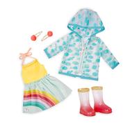 Glitter Girls GG50096Z -Tenue Smile! Rain Or Shine - Robe Arc-en-Ciel, Pinces à Cheveux, Imperméable et Bottes de Pluie - Compatible avec Presque toutes les Poupées de 35,56 cm - Dès 3 ans
