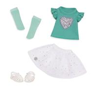 Glitter Girls - Un style étincelant! - Vêtements de poupée pailletés - Tenue avec un cœur étincelant - Haut et jupe à volants - Accessoires pour poupées de 36 cm - 3 ans et +