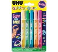Glitter Glue Glow In The Dark-Idéale Loisir Créatif,Formule Adaptée Pour Les Enfants,Lavable,Multicolore,5 Tubes 10ml
