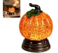 Glitter Lighted Pumpkin Snow Globe, Halloween Snow Globe with Warm Orange LED Light, Glitter Swirl LED Table Lamp Centerpiece for Fireplace Mantel,Dining Table,Homes