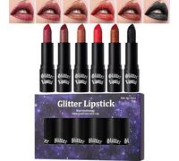 Glitter Lipstick, Transfer-Proof Lip Gloss, 6 Pieces Smudge-Proof Waterproof Shimmer Set, Long-Lasting Formula for All-Day Radiance, Lightweight Texture for Comfortable Wear