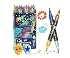 Glitter Paint Pens - Dual-End Shimmer Markers for Illustrating | Water-Based Fluid with Twin Nibs & Scintillating Pigment Kit for Crafters, Illustrators, Cousins and Students 185-210 Characters