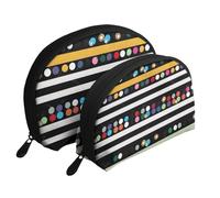 Glitter Rainbow Polka Dot Stripe Noir et Blanc 2 trousses de maquillage imprimées 2 pièces Portable Shell Voyage Trousse de toilette Sac de rangement cosmétique pour femme, blanc, Taille unique,