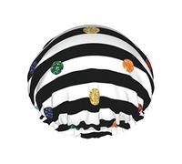 Glitter Rainbow Polka Dot Stripe Noir Et Blanc Imprimer Bonnet De Douche Pour Femmes Réutilisable Double Couche Tissu Bonnets De Douche Filles Cheveux Bonnets