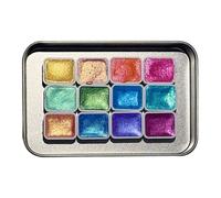 Glitter Watercolor Paint, 2.52inch 12-Color Portable Painting Art Supplies for Preschool Beginners with Vibrant Pigments for Kids Boys Girls Home Classroom Homeschooling Birthday Gift, Compact Set