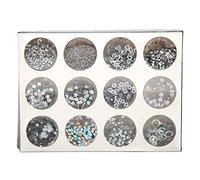 Glitters Paillettes Set 12 Grids, Plastique, Couleurs Vives - Décorations 3D Ongles, DIY Bijoux et Art Corporel Polyvalent (Argent)