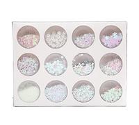 Glitters Paillettes Set 12 Grids, Plastique, Couleurs Vives - Décorations 3D Ongles, DIY Bijoux et Art Corporel Polyvalent (Blanche)