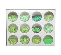Glitters Paillettes Set 12 Grids, Plastique, Couleurs Vives - Décorations 3D Ongles, DIY Bijoux et Art Corporel Polyvalent (Verte)