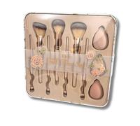 Glitz & Glam Ensemble de 11 pinceaux de maquillage complet et éponge avec boîte de rangement réutilisable (aquarelle vintage coquette)