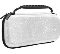 Glitzer Pochette de Transport Compatible avec Nintendo Switch & Switch OLED,Etui Rigide en EVA Con Zippée pour Accessoires,Housse de Rangement Protection pour Switch Cadeaux Filles,Argenté