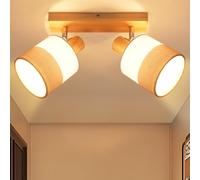 Glitzerlife LED Plafonnier 2 Spots - Lampe Couloir Bois E14 Spot De Plafond Vintage Tissu Orientable 350° Rétro Max.25W Chambre Cuisine, Sans Source Lumineuse