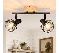 Glitzerlife Plafonnier Bois 2 Spots Noir Bois Spots de Plafond Vintage | Lampe de Couloir E14 Industriel Orientable 350° Retro Métal Spotlight Chambre Salon Cuisine Max 25W San Ampoule