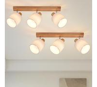 Glitzerlife Projecteurs Plafonniers 3 Feux Bois - 2ER Plafonnier Lampe Plafonnante E14 Orientables Projecteur Mural Pour Salon Cuisine Chambre Coucher Sans Lampadine