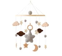 GLITZFAS Lit de bébé, mobile, carillon éolien, en bois, avec boules en feutre et nuages, décoration pour chambre d'enfant, cloche de lit, cadeau pour bébé fille ou garçon, jouet hochet (gris)