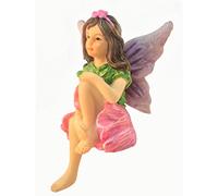 GlitZGlam Emma Fée de Jardin Assise - Sculpture Fée Miniature d’Extérieur/Intérieur pour Votre Jardin Féerique