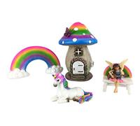 GlitZGlam Maison de fée Miniature en Champignon Arc-en-Ciel - Ensemble de 5 pièces - Une Maison de fée Miniature pour Votre Jardin enchanté
