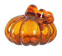 Glitzhome Citrouille en Verre craquelé pour décoration de récolte d'automne, 14 cm H, Ambre