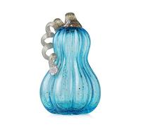 Glitzhome souflé à la main Bleu Paillettes Accent de table en forme de citrouille en verre pour automne et Harvest Thanksgiving Décoration Vintage 8.46 Inch bleu