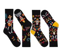 Glixoft 2 Paires De Chaussettes Tête De Mort en Sucre, Chaussettes D'équipage d'halloween, Chaussettes en Coton Nouveauté, Chaussettes Amusantes Décontractées pour Le Jour des Morts Au Mexique