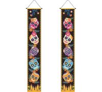 Glixoft Bannière De Porte d'halloween, Signe du Jour des Morts, Bannière Suspendue avec Tête De Mort, Ornement Mural du Festival du Mexique pour Porte Extérieure