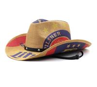 Glixoft Chapeaux De Cowboy en Paille, Chapeau De Cowboy Occidental, Chapeau De Paille De Plage, De, De, À Bord Roulé, Drapeau Américain, Chapeaux De Cowboy pour Femmes Hommes