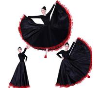 Glixoft Jupe De Danse Espagnole, Flamenco, Gitane, Halloween, Pour Femme, Noir, Taille Unique, Longueur 35.43 Pouces