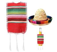 Glixoft Mini Chapeau Sombrero Mexicain Poncho Serapes pour Bouteilles, Couverture De Poncho De Bière Colorée, Bandeaux Sombrero en Paille pour Décoration De Fête Mexicaine Cinco De Mayo