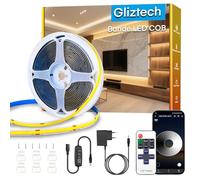Gliztech Ruban Led Blanc Chaud COB, Intensité Variable 2700K, IRC90+, avec application et télécommande. Ruban Led Cob est idéal pour l'éclairage intérieur des chambres, salons, Cuisines, etc (15m)