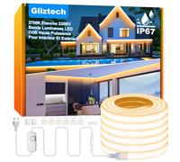 Gliztech Ruban Led COB Exterieur IP67 Étanche AC 230V à Douille Directe, 30M Super Lumineuse Led Cob avec Contrôleur à Double Fusible, 2700K Bande LED Blanc Chaud pour Jardin Terrasse Commerciale