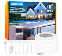 Gliztech Ruban Led COB Exterieur IP67 Étanche AC 230V à Douille Directe, 30M Super Lumineuse Led Cob avec Contrôleur à Double Fusible, 6500K Bande LED Blanc Chaud pour Jardin Terrasse Commerciale
