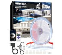 Gliztech Ruban Led Cob Exterieur IP68, Bande LED Autocollante (6500K, 15M) | Alimentation 24V Led Cob Application et Télécommande pour Avant Toit Jardin Terrasse Cuisine Salle de Bain