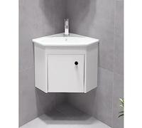 GLJTUO Ensemble Meuble-lavabo d'angle avec Vasque pour Petite Salle de Bain, Meuble Mural avec Vasque en céramique, Robinet chromé et bonde d'angle avec Miroir Inclus.