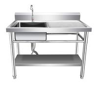 GLJTUO Évier de Cuisine extérieure, évier Utilitaire en Acier Inoxydable avec Robinet, Station de Lavage à Une cuve avec égouttoir et bonde pour Jardin, Garage, buanderie, Usage,80x60x80cm
