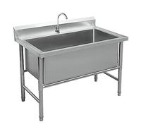 GLJTUO Évier De Cuisine Professionnel en Acier Inoxydable avec Robinet - Évier 1 Bac Lbong pour Bar, Restaurant Et Usage Domestique-100X70X80cm/39.3X27.5X31.4in