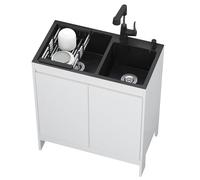 GLJTUO Évier Utilitaire avec Meuble, évier de Cuisine Double bac autoportant avec Robinet extractible et kit de tuyaux pour buanderie, Garage, Salle de Bain, Atelier, Ferme,72x40x79cm