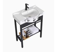 GLJTUO Lavabo d'angle, Lavabo en Céramique, Meuble-Lavabo d'angle, Lavabo sur Pied, Petit Lavabo d'angle avec Étagère De Rangement en Acier Inoxydable, Rectangulaire,55cm/21.6in