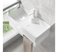 GLJTUO Meuble-Lavabo d'angle, Lavabo De Salle De Bain, Lavabo Mural, Vasque Rectangulaire en Céramique, Petits Lavabos pour Petites Salles De Bain, Blanc,60cm/23.6in